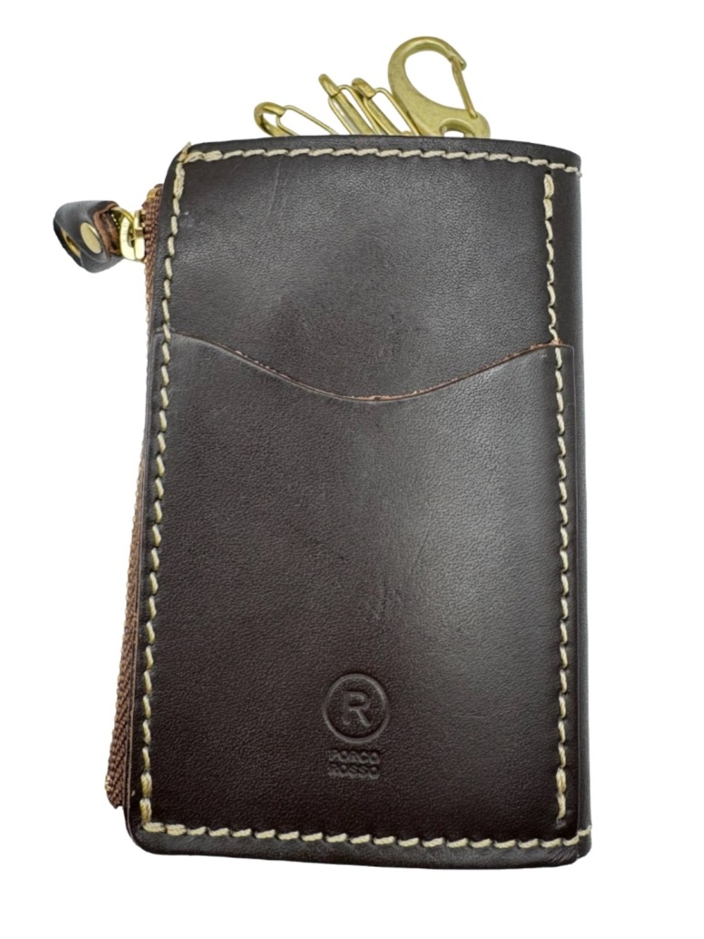 PORCO ROSSO Brown Leather Key Case Coin Purse Holder Organizer Wallet Clip Japan